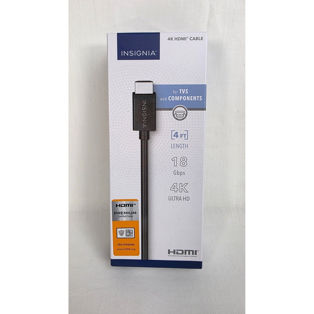 Insignia‎ 4K Ultra HD 18Gbps HDMI Cable 4ft Black NS-HG04L22 Premium Certified
